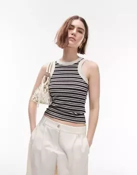 Черно-белая майка с полосками на спине Topshop