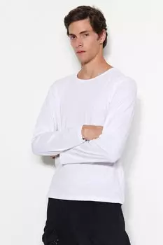 Черно-белая мужская футболка стандартного кроя из 100 % хлопка с длинными рукавами (2 пары) Trendyol, разноцветный