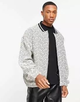 Черно-белая оверсайз-куртка Харрингтон из геожаккарда ASOS