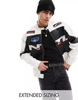 Черно-белая оверсайз-куртка из искусственной кожи для мотокросса ASOS DESIGN –s