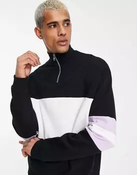 Черно-белая оверсайз-толстовка на молнии с половиной молнии ASOS с дизайном колор-блок