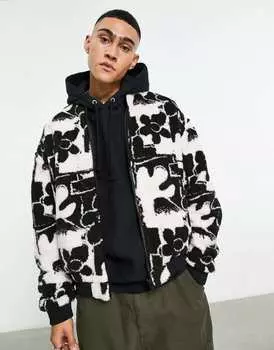 Черно-белая прогулочная куртка борг с цветочным принтом ASOS DESIGN