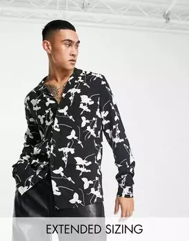 Черно-белая рубашка ASOS с широким воротником с лацканами и цветочным принтом