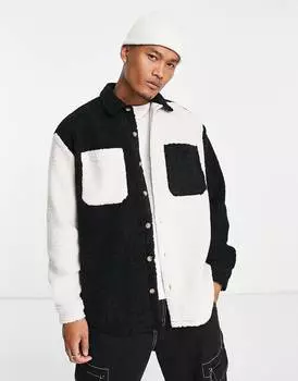 Черно-белая рубашка оверсайз ASOS DESIGN с вырезами и шитьем
