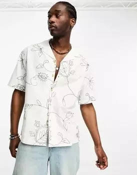 Черно-белая рубашка с цветочной вышивкой Reclaimed Vintage