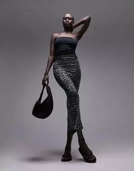 Черно-белая сетчатая юбка миди Topshop Tall с животным принтом