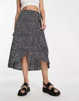 Черно-белая юбка-миди с запахом Pieces