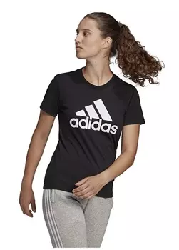 Черно-белая женская футболка с круглым вырезом и принтом Adidas