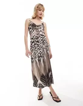 Черно-белое атласное платье миди AllSaints Hadley Sierra