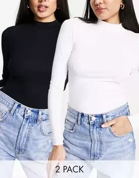 Черно-белое боди с высоким воротником и длинными рукавами ASOS Design 2