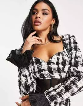 Черно-белое мини-платье с корсетом и вырезом сердцем ASOS LUXE