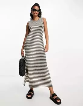 Черно-белое платье макси без рукавов в полоску Vero Moda Aware