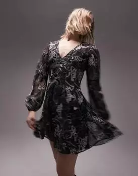 Черно-белое платье миди без рукавов со складками-годе Topshop