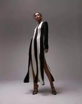 Черно-белое платье миди с длинными рукавами и контрастной вставкой Topshop