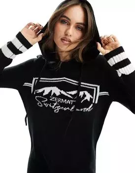 Черно-белое платье-свитер с капюшоном потертого цвета Threadbare