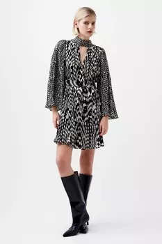 Черно белое плиссированное платье Arie Ella French Connection, бежевый