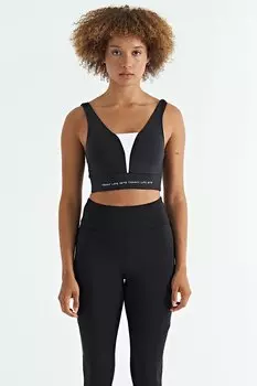 Черно-белое женское бюстье из ткани для дайвинга приталенного кроя с цветным принтом и текстовым принтом TOMMYLIFE