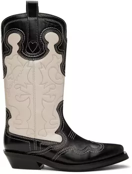 Черно-белые ботинки в стиле вестерн с вышивкой GANNI