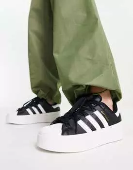Черно-белые кроссовки на платформе adidas Originals Superstar Bonega
