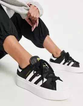 Черно-белые кроссовки на платформе adidas Originals Superstar Bonega