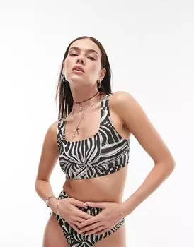 Черно-белые плавки бикини с завышенной талией и абстрактным принтом Topshop