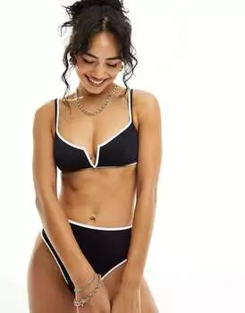 Черно-белый бикини-топ Free Society с контрастной полоской и v-образным вырезом спереди