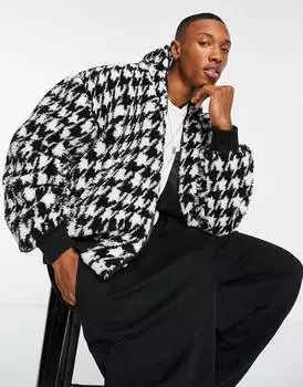 Черно-белый бомбер с узором \"гусиные лапки\" ASOS DESIGN