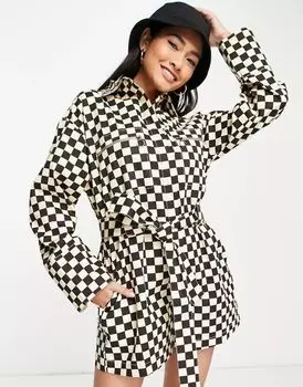 Черно-белый комбинезон из клетчатого твила ASOS