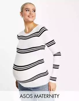 Черно-белый полосатый джемпер с круглым вырезом ASOS DESIGN Maternity