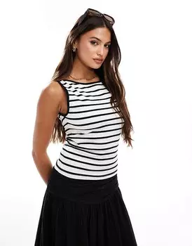 Черно-белый полосатый топ без рукавов с вырезом-лодочкой Abercrombie & Fitch