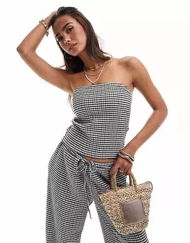 Черно-белый структурированный топ в мелкую клетку без бретелек ASOS DESIGN