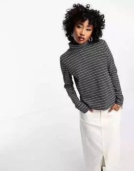 Черно-белый топ в контрастную полоску с высоким воротником Whistles