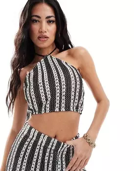 Черно-белый укороченный топ с воротником-халтер Extro & Vert — часть комплекта