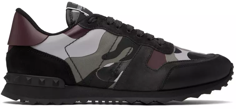 Черно-бордовые кроссовки Rockrunner Stone Grey Valentino Garavani