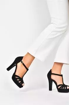 Черно-черные женские туфли из нубука на платформе и каблуке Fox Shoes, черный