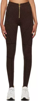 Черно-коричневые леггинсы с монограммой Balmain