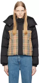 Черно-коричневый пуховик в клетку Burberry