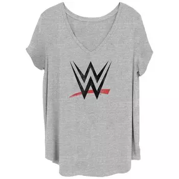 Черно-красная футболка Juniors' Plus WWE с логотипом WWE и V-образным вырезом с рисунком Licensed Character