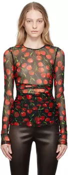 Черно-красная футболка с длинным рукавом с вишневым принтом Dolce & Gabbana