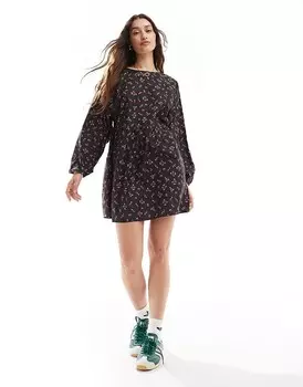 Черно-красное свободное платье мини с цветочным принтом Daisy Street