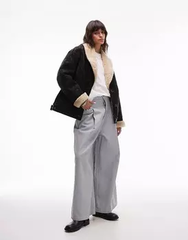 Черно-кремовая косуха Topshop из овчины