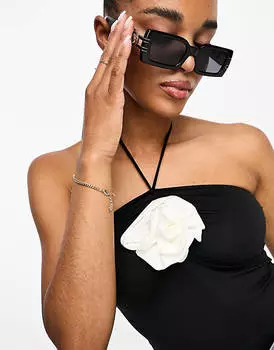 Черно-кремовое боди с корсажем и бретельками Miss Selfridge Festival