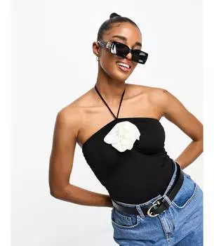 Черно-кремовое боди с корсажем на бретельках Miss Selfridge Festival