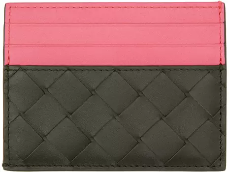 Черно-розовая визитница Intrecciato Bottega Veneta