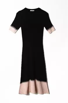 Черно-розовое вельветовое трикотажное платье миди SWD4620PE Sherin