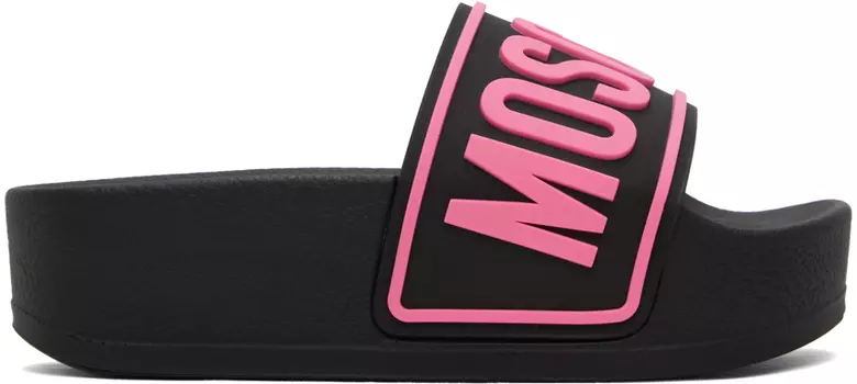 Черно-розовые шлепанцы для бассейна на платформе Moschino