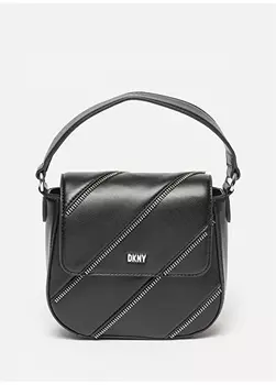 Черно-серебристая женская сумка через плечо на магните Dkny