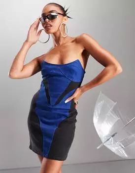 Черно-синее джинсовое платье мини с корсетом ASYOU