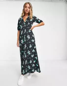 Черно-синее платье миди с цветочным принтом ASOS DESIGN Ultimate