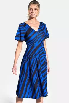 Черно-синее женское облегающее платье миди в полоску с изображением животных Hot Squash, синий